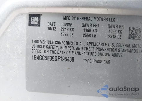 2013 Buick Lacrosse Leather Group z USA, uszkodzony, nr VIN 1G4GC5E39DF195438